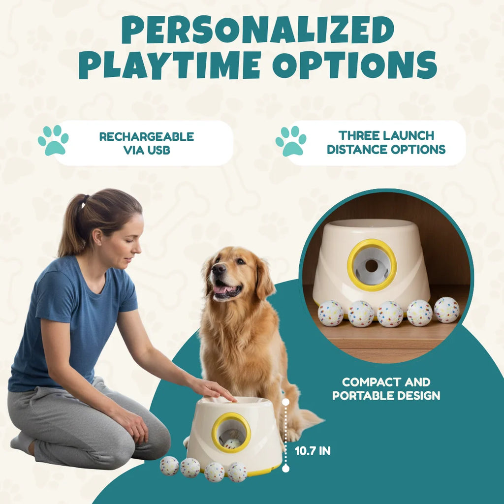 Lanzador Automático de Pelotas para Mascotas, Juguete Interactivo con 3 Configuraciones